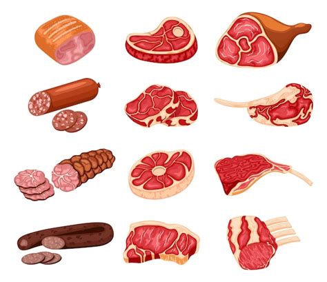 Premium Vector Meat Products Cartoon Butchery Shop Food Chicken