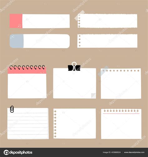 Set Cute Hand Drawn Blank Paper Sticky Note Pad Tape Stock Vector by