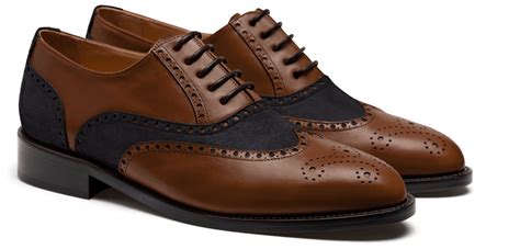 Full Brogue Schuhe Braunes Blaues Kalbsleder Veloursleder