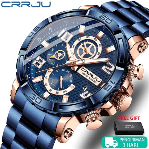 Jual Crrju Jam Tangan Pria Mewah Bisnis Militer Kuarsa Chronograph