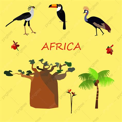 Gambar Satu Set Flora Dan Fauna Afrika, Baobab, Afrika, Komputer PNG ...