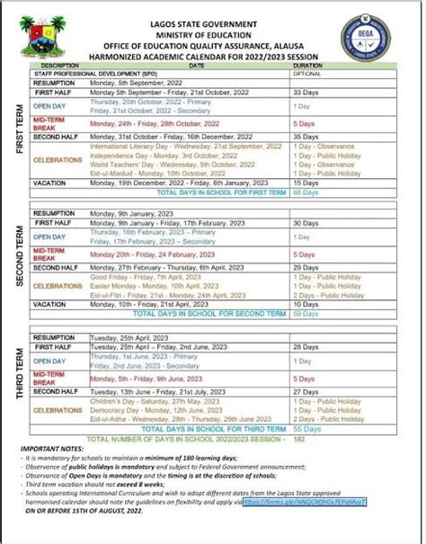 Lagos Releases Approved 2022 2023 Harmonised Academic School Calendar