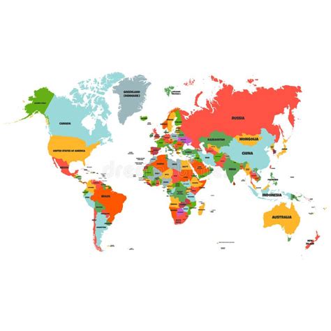 Colorful Hi Detailed Vector World Map Complete With All Countries Names Vector Stock