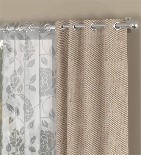 Buy Beige Semisheer Polycotton 7 Feet Eyelet Set Of 4 Curtains At 44