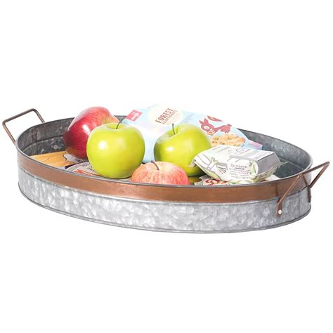 Vintiquewise Galvanized Metal Oval Rustic Serving Tray With Handles The Home Depot Canada