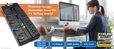 Tripp Lite Surge Protector 12 Outlet 120v Rj11 Coax 8 Cord 2880 Joule Surge Protector