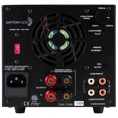 DAYTON AUDIO APA150 Amplificateur Class A B 2x75W 4 Ohm Noir Audiophonics