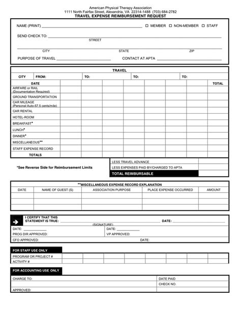 Travel Expense Reimbursement Form in Word and Pdf formats