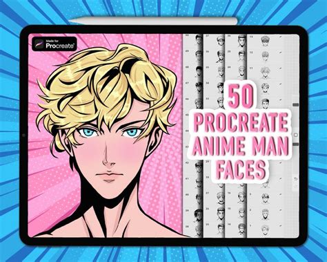 Anime Face Procreate Stamps Anime Male Face Procreate Brushes Procreate