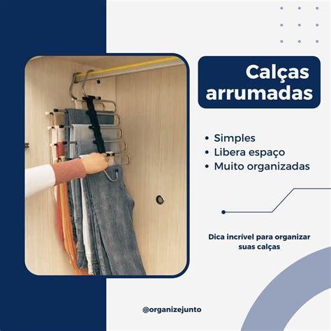 Organizar calça jeans no guarda roupa usando cabides