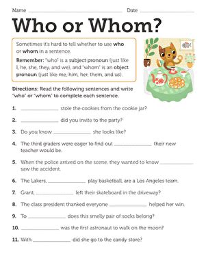 Who or Whom? | Interactive Worksheet | Education.com