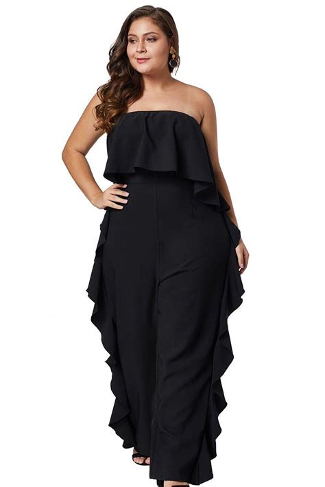 Black Prime Dreams Plus Size Strapless Ruffle Jumpsuit Online Lc64465 2 1880 Plus Size