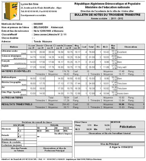 Documentation De Admisco Impression Des Bulletins De Notes