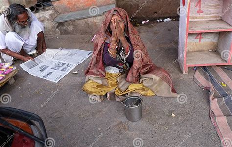 Old Indian Beggar Waits For Alms On A Street In Pushkar India Editorial Photo Image Of Beggar