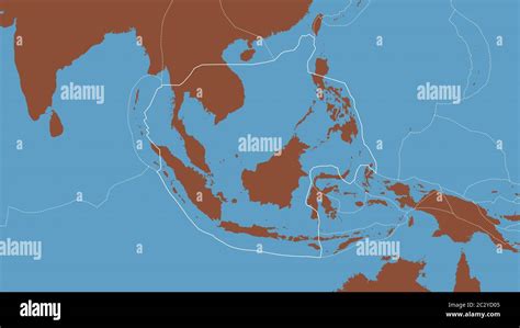 Outline of the Sunda tectonic plate with the borders of surrounding plates against the ...