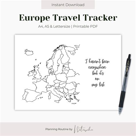 Europe Travel Tracker Printable, Map of Europe Template, Europe Map ...