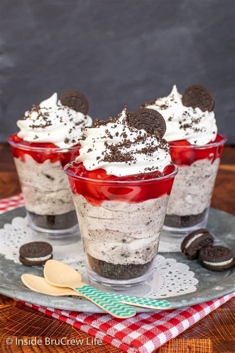 No Bake Cherry Cookies And Cream Cheesecake Parfaits Layers Of Cookie