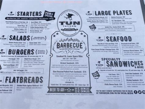 Online Menu Of Tun Tavern Restaurant And Brewery Restaurant Atlantic