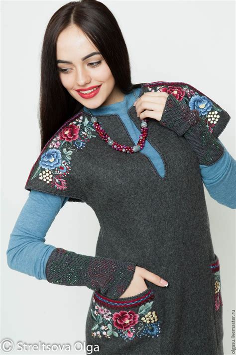 Шерстяное серое платье с вышивкой в интернет-магазине на Ярмарке ...