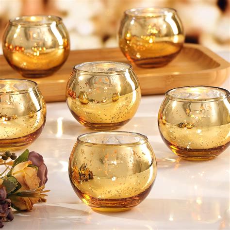 Lamort 24 Pcs Gold Votive Candle Holders Mercury Glass