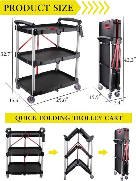 Kalolary Folding Collapsible Service Cart Heavy Duty Shelf Rolling