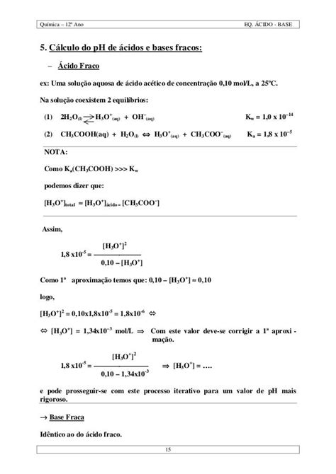 Cálculo De Ph De Bases E ácidos Fracos