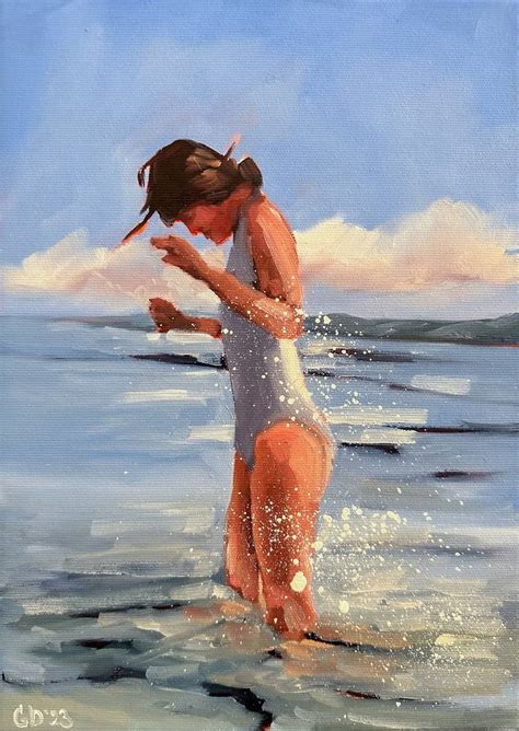 Water Splashes - Woman on Beach Swimming Ocean Female Figure Painting ...