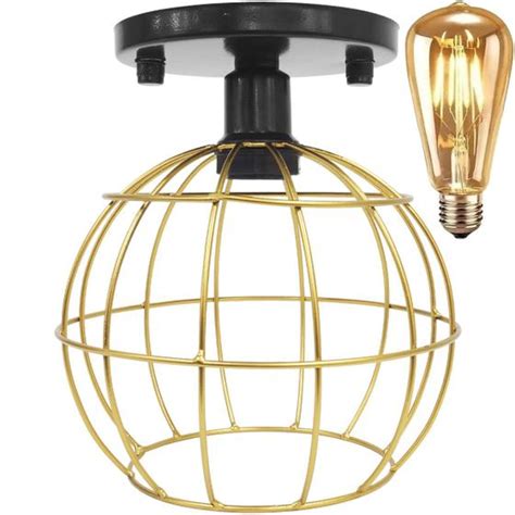 Lustre Teto Plafon Lâmpada Led Industrial Aramado Globo Dourado Retrô