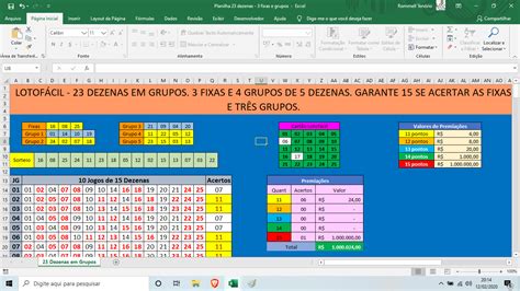 Planilha Lotof Cil Dezenas Fixas Grupos De Pontos