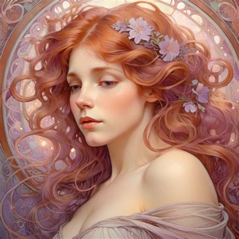 Wavy Auburn Haired Woman With Light Purple Eyes Oil