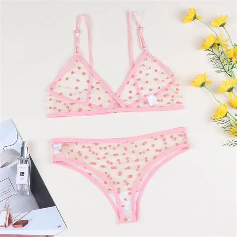 Set Renda Seksi Eksotis Wanita Mesh Tembus Pandang Lingerie Bra Motif