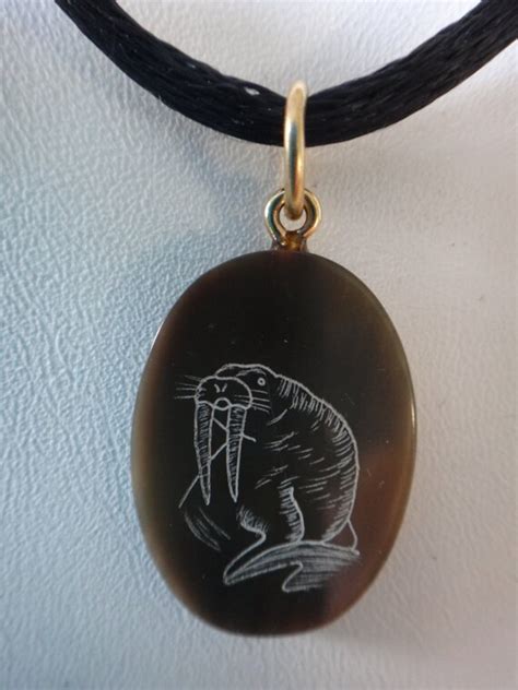 Vintage Scrimshaw Eskimo Whale Baleen Pendant by JEANIESPLACE