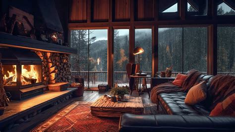 Happy Autumn Ambience In The Rainy Afternoon Cabin And Positive Piano