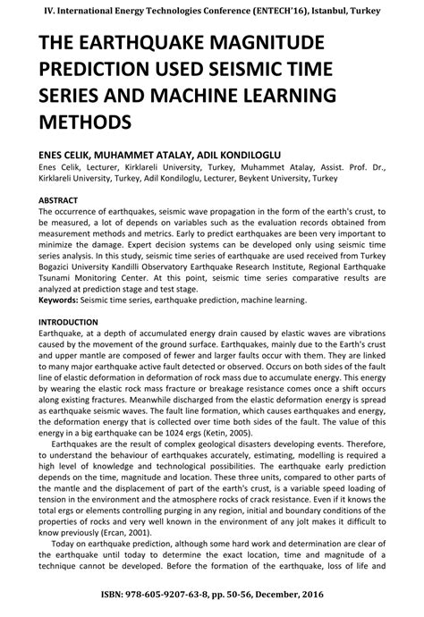 (PDF) THE EARTHQUAKE MAGNITUDE PREDICTION USED SEISMIC TIME SERIES AND ...