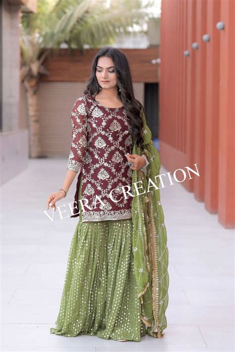 Party Wear New Launched Sharara Suite Fully Stitched Readymade Green