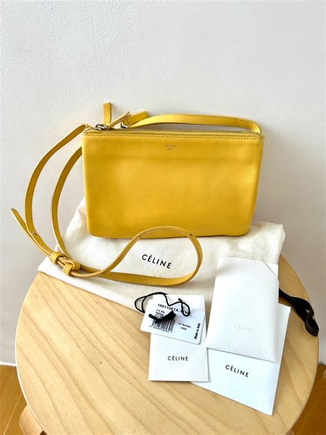 Celine Trio Leather Crossbody Bag In Mustard Yellow Luxury Bags