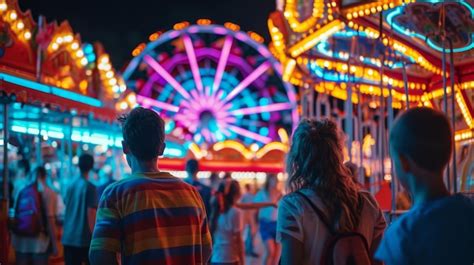 Premium Photo | Carnival Ride at Night With Ferris Wheel in Background