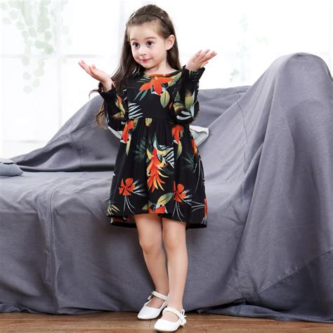 Girls Print Dress Children Clothes Spring Autumn Long Sleeve Flowers