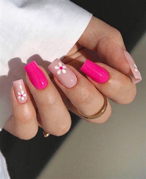 50 Pretty Spring Colour Nail Ideas And Designs Pink Nails With Daisy