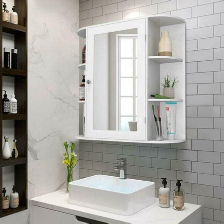 Costway Multipurpose Mount Wall Surface Bathroom Storage Cabinet Mirror ...