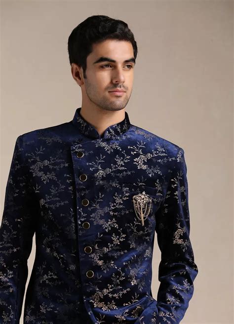 Buy Neon Navy Blue Botanical Print Indo Western Set Online In India