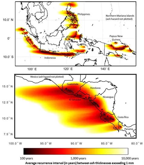 regional maps  probabilistic ash fall hazard displayed