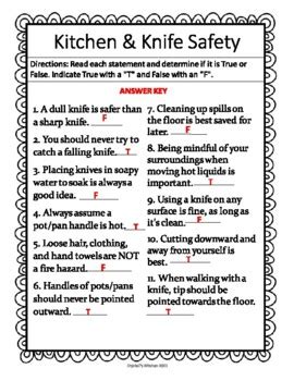 Kitchen Knife Safety Worksheet By Crystal S Kitchen Tpt