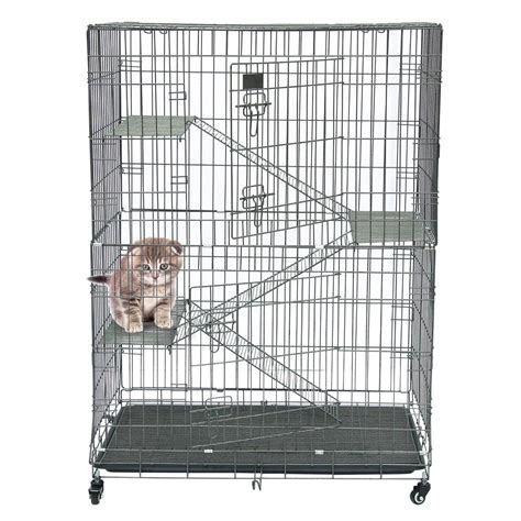 Buy Cat Home Cages Pet Crate House, Large Folding Collapsible Pet Crate House, Silver Cat Cage ...