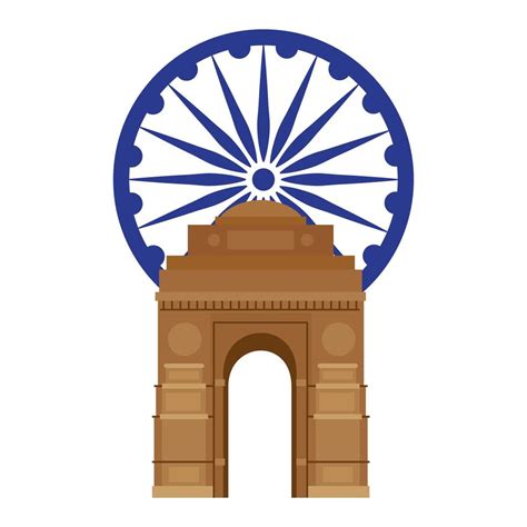 India Gate Famous Monument With Blue Ashoka Wheel Indian 1892509 Vector Art At Vecteezy