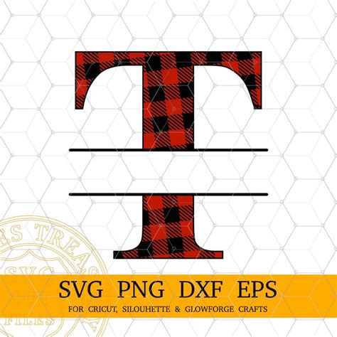 Buffalo Plaid Letter T Split Monogram Svg Christmas Monogram Svg