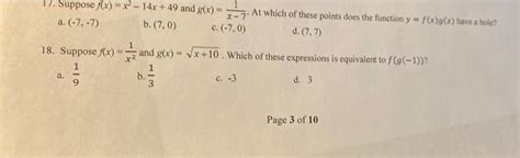 Solved 1 Suppose F X X2−14x 49 And G X X−71 At Which Of