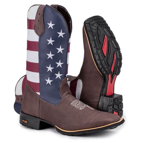 Bota Texana Country Masculina Estados Unidos Bico Quadrado Em Couro