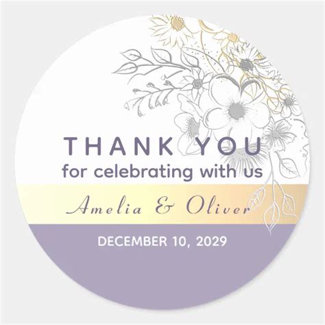 Vintage Floral Wedding Thank You Classic Round Sticker Zazzle