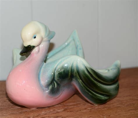 Pink And Blue Hull Pottery Floristware Vase Duck With Scarf Etsy